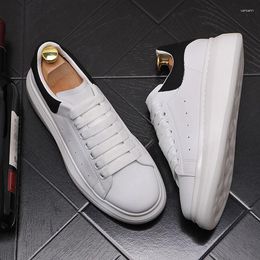 Casual Shoes Men Luxury Fashion Genuine Leather Lace-up Flats Shoe Street Style White Sneakers Breathable Platform Footwear Designer