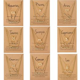 Pendant Necklaces 3Pcs Set Cardboard Star Zodiac Sign 12 Constellation Charm Gold Colour Necklace Aries Cancer Leo Scorpio JewelryPendan 280N