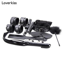 10Pcsset Sex Tools Bdsm Bondage Leather Fetish Kit Restraints Slave Sex Toys for Couples Bdsm Bondage Set Handcuffs Adult Games Y4607255