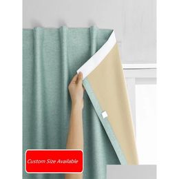 Curtain Modern Self-Adhesive Blackout Curtains For Living Room Nordic Solid Color Simple Holes Window Drapes Easy Install D Homefavor Dhytf