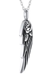Angel Wing with Rose Cremation Urn Pendant Necklace Stainless steel Ash Pendant Memorial Keepsake Cremation Jewelry1304070