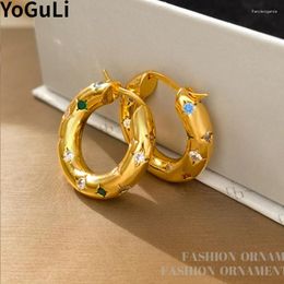 Hoop Earrings Modern Jewelry High Quality Shiny Glass Metal For Girl Women 2024 Trend Cool Ear Accessories