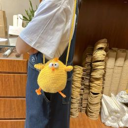 Drawstring Fashion Funny Shoulder Bag For Women Lady Hand-crochet Small Yellow Chicken Crossbody Creative Cartoon Woven