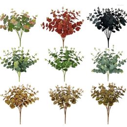 Decorative Flowers Artificial Plastic Plant Leaves Green Eucalyptuses Branch For Garden Vase Decor Dropship