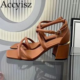 Dress Shoes Summer Genuine Leather Cross Narrow Band Sandals Women's Solid Colour Minimalist Back Strap Daily Casual Versatile