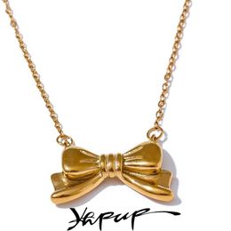 Pendant Necklaces Yhpup Hot Style Metal Bow Pendant Necklace Fashion Stainless Steel Waterproof Charm Fashion Jewellery 2024 Gift Q240430