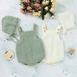 Baby Spring Autumn Clothes Set Knitted Romper Triangle Crotch Button OnePiece JumpsuitHats Toddler Boys Girls 2Pcs 240426