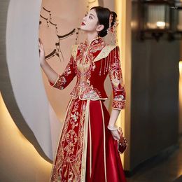 Ethnic Clothing Velvet Xiuhe Dress Bride Chinese Wedding Style Slim Out Of The