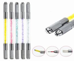 Crystal Pearl Double Heads Microblading Pen Permanent Makeup Eyebrow Tattoo Machine1836424