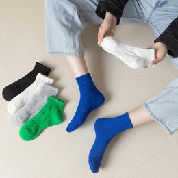 Men's Socks Spring Summer Korean Solid Color Middle Tube Black White Green Cotton Sports Casual Women Mens Fashion