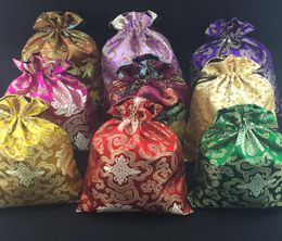 Luxury Extra Large Chinese Silk Brocade Gift Bag Drawstring Jewellery Cosmetic Pouch Lavender Reusable Packaging Bags with Lined 27x1433576