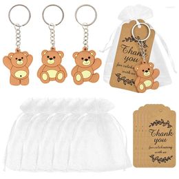 Party Decoration 10Pcs Baby Shower Bear Souvenirs Gifts For Guesets Cartoon Keychain With Organza Bags Paper Cards Birthday Supplies