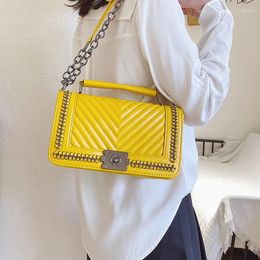 Shoulder Bags Retro Chain For Women Casual Flap Crossbody Sewing Thread Handbags Ladies Pu Leather Square Messenger Bag Sac