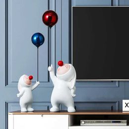 Decorative Objects Figurines Modern Cute Balloon Rabbit Resin Ornaments Home Decor Crafts Office Desk Figurines Bookcase Sculpture Craft T240505