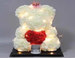 25cm Rose Teddy Bear Artificial Foam Flower With Led Light New Year Valentines Christmas Gifts Box Home Wedding Decoration 2Upk7023355