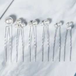 Hair Clips 6pcs U-shape Hairpin For Wedding Prom Tiaras Pearl Silver Colour Clip Bridal Dress Headwear Simple Marrige Jewellery Gift