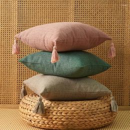 Pillow 45x45cm Euro Shams Covers Lined Linen Decorative Tassels Square Neutral Pillowcases For Bedroom