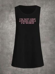 Women's Tanks Pink Letter Slogan Print Summer Sleeveless Tank Top Dress