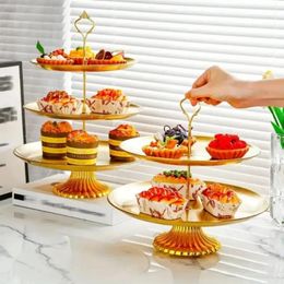 Plates 1set Cake Stands Cupcake Stand Holder Stainless Steel Tower Fruit Plate Tray Snack Ornament Party Decoration