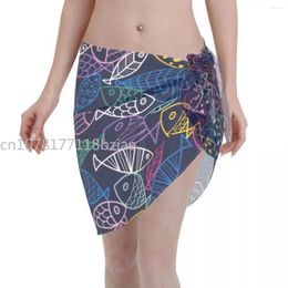 Sexy Chiffon Swimwear Pareo Scarf Fish Sea Animal Cover Up Wrap Kaftan Sarong Skirt Print Beach Wear Swimsuit Bikini Cover-Ups
