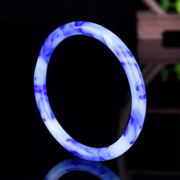 Xinjiang an Fine Circle Bangle Natural Color Jade Floating Blue Flower Bracelet5084294