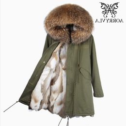 AORRYVLA 2017 New Winter Women's Real Fur Parkas Large Raccoon Fur Collar Hooded With Lining Long Coat 304k
