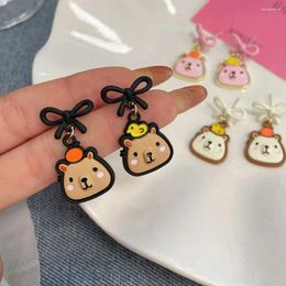 Dangle Earrings Cartoon Capybara Casual Bow Kawaii Animal Drop Exquisite Niche Design Fashion Jewelry Women