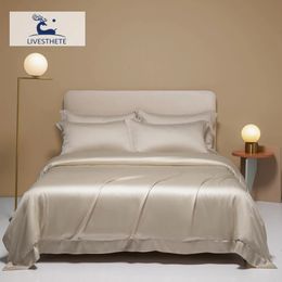 LivEsthete Summer Nature 100% Silk Bedding Set Solid Colour Duvet Cover Pillow Case Bed Sheet Quilt King Queen For Sleep 240424