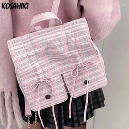 School Bags Sweet Y2k Aesthetic Girls Bow Plaid Backpacks Casual All Match Chic Preppy Backpack Women Students Streetwear Fashion Schoolbags