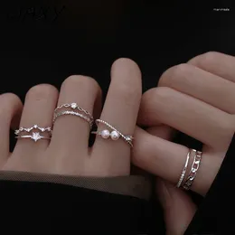Cluster Rings Silver Colour Geometric Star Chain For Women Double Layer Adjustable Zircon Mom Ring Weddding Fashion Jewellery Anillos Mujer