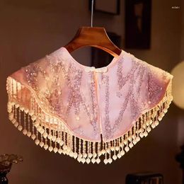 Scarves Women's Spring Summer Embroidery Luxury Pearl Beaded Tassel Pashmina Female Autumn Winter Chinese Vintage Lace Shawl Cloak R877