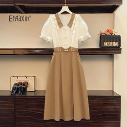 Party Dresses EHQAXIN Elegant Ladies Dress Summer V-Neck Short-Sleeved Mid-Length Button A-Line Stitching For Female M-4XL