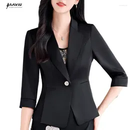 Women's Suits NAVIU Summer Style Elegant Casual Office Wear For Women Jacket Business Uniforms Half Blazer Work Coat Tops Black Apricot