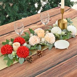 Decorative Flowers Artificial Flower Candle Rings Candlestick Floral Wreaths Pillar Holder For Dining Wedding Party Table Decorations