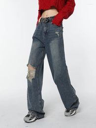 Women's Jeans High Waist Retro Wash Women Ripped Baggy Denim Pants Fashion Straight Wide Leg Female Jean Trousers Vintage Streetwear Chic