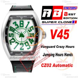 Vanguard Crazy Hours CZ02 Automatic Mens Watch Steel Case White Dial 3D Green Number Markers Gummy Strap Super Ediiton Puretime Reloj Hombre Montre Hommes PTFM