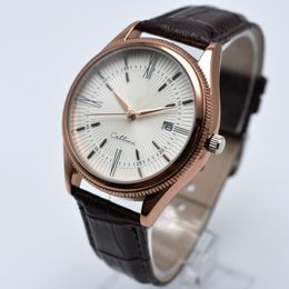 On sale auto date 40mm luxury quartz leather belt mens watches wholesale round analog men designer watch dropshipping male wristwatch g 2554