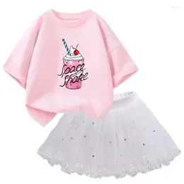 Clothing Sets 2Pcs/Set Cute 3-14 Years Tutu Skirt Beautiful Princess Girl T-shirt Set Birthday Party Ballet Performance