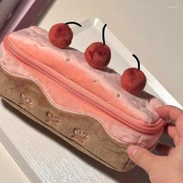 1pc Cute Plush Cherry Cake Pen Bag Exquisite Storage Large Capacity Student Advanced Stationery Korean Pencil Pouch