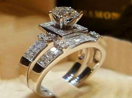 Female Crystal White Round Ring Set Luxury 925 Silver Engagement Ring Vintage Bridal Wedding Rings For Women1515641