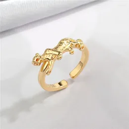 Cluster Rings 1PC Punk Cool Gold Colour Tiger Animals Ring For Men Women Vintage Hip Hop Leopard Open Adjustable Men's Jewellery R336