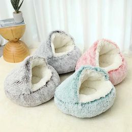 Cat Beds Furniture Winter 2 In 1 Cat Bed round warm pet bed House Long Plush Dog Bed Warm Sleeping Bag Sofa Cushion Nest for Small dogs cats Kitten