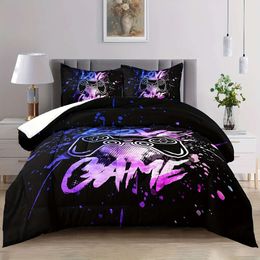 Duvet Cover Gamer Twin,Gaming Sets Boys Twin Size,Gaming bedding set Neon Purple Blue Comforter Video Game Contoller Gaming Room Decor,Gamepad Bedding Set for Boys(Not