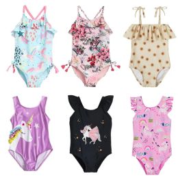 Swimwear 15 Years Summer Baby Printing Swimsuit for Girls Skinny Onepiece Beach Bikini Swimwear Cute Cartoon Kids Swimming Outfits