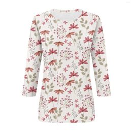 Women's Hoodies Round Neck Fashion Print 3/4 Sleeves Floral T-Shirt Slim Top Casual Tops Clothes For Women Y2k