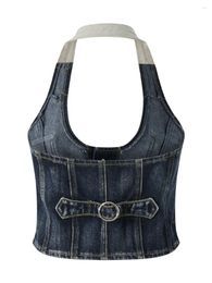 Women's Tanks Women S Denim Waistcoat Sleeveless V-Neck Cropped Tank Tops Button Up Jean Vintage Crop Jackets Streetwear