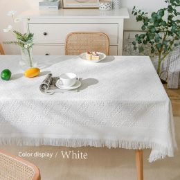 Pads Nordic Cotton Linen Tablecloth Rectangular Tea Table Tassel Lace Tablecloth Photo Taking Light Luxury Dining Cloth Net Red Round