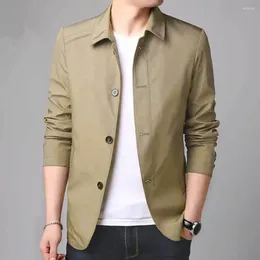 Men's Jackets Fall Spring Men Coat Solid Colour Long Sleeve Single-breasted Outerwear Business Style Turn-down Collar Mid Length Jacket