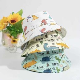 Hats Animal Baby Fisherman Cartoon Dinosaur Printed Baby Bucket Hat Boys and Girls Cute Hat Summer Children Panama Sun HatL240429