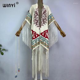 Kimono Cover-ups Boho Print Summer Outfits For Women Elegant Fashion Cardigan Sexy Holiday Long Sleeve Tassels Maxi Dress